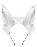 BNLIDES Handmade Fur Wolf Ears Headwear Adult Cosplay Costume Accessories for Halloween (Earring White)