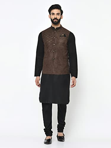 Image of KISAH Men's Solid Sleeveless Suede Nehru Jacket | Ethnic Jacket /Waistcoat for Men