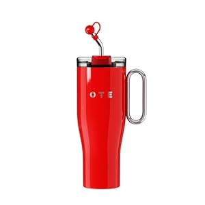OTE 40 oz Tumbler with Handle and Straw Lid, Double Walled Vacuum Stainless Steel Insulated Travel Coffee Mug, BPA Free, Keeps Drinks Cold or Hot, Cupholder Friendly (Red)