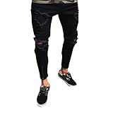 Qmber Hosen Herren Jeans Destroyed Slim fit Hose Herren Jeans Destroyed Sommer Hosen Herren Jogger Jeans mit löchern schwarz Stretch Herren - Männer Slim Biker Jeans Hose (M, Schwarz)