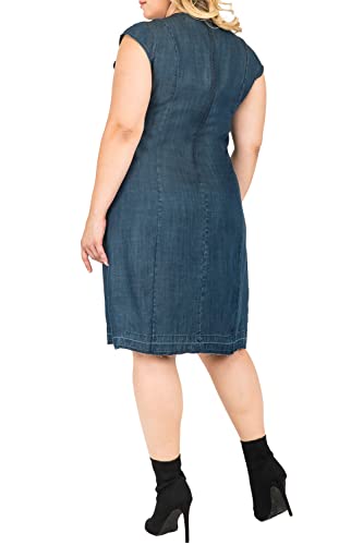 Standards & Practices Women's Plus Size Off The Shoulder Peasant Tencel Denim Dress Knee Length2