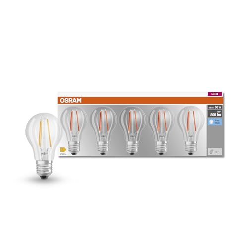 Osram LED BASE Classic A60, klare Filament LED-Lampen aus Glas für E27...