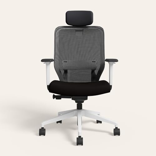 Image of Interio by Godrej Greta 2.0 High Back- Fabric Ergonomic Office Chair (Black Ink with White Body, Set of 2) 1 Year Warranty, Adjustable Armrest, Cushioned Headrest