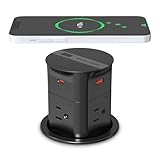ANNQUAN 3.15' Pop Up Outlet with 15W Wireless Charger,Max 20W Power Delivery,800J Surge Protection,4 Tamper Resistant Outlets,4 USB Ports ETL Listed