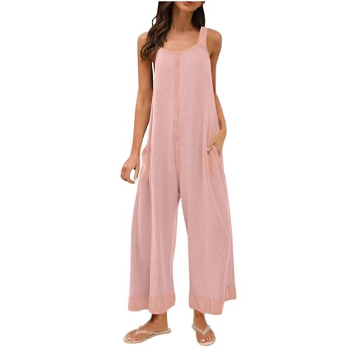 Womens Jumpsuits Pants Unitard for Women Cutout Eyelet Crochet Straight Leg Plain Summer Coveralls 2025 Trendy Y2K