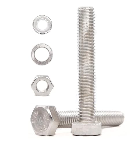 10-Pack M8 x 65mm Hex Bolts with M8 Hex Nuts M8 Flat Washers/Spring Lock Washers Set, 304/18-15, Plain Finish