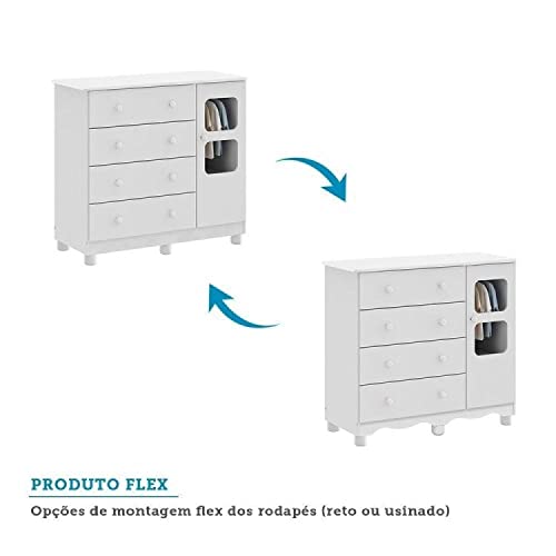 Quarto de Bebê com Guarda Roupa e Cômoda 4 Gavetas com Janela Uli Móveis Peroba Branco Brilho