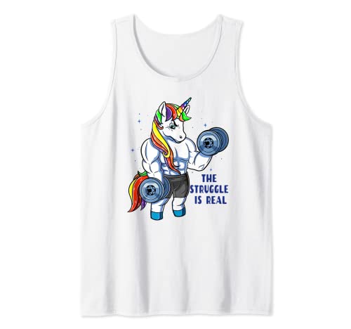 Unicorn Weightlifting T-Shirt - Rainbow Unicorn Gym Mujeres Camiseta sin Mangas