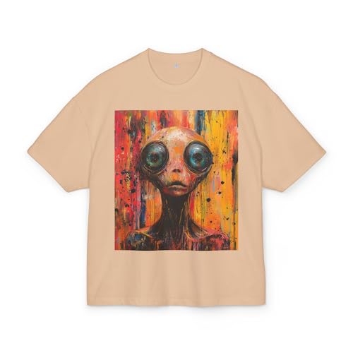 T-shirt coton lourd haut de gamme au design artistique alien coupe surdimensionnée