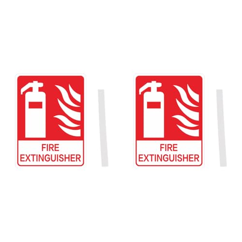 AIMALL 2PCS Fire Extinguisher Sign PVC Safety Warning Notice 7.8x11.8in High Visibility Red White Label for Building Warehouse Office Kitchen, Waterproof UV Resistant, Easy Mount