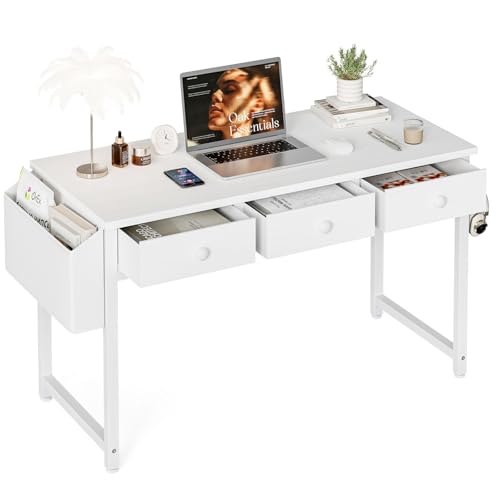 Grandder - Escritorio pequeño para computadora con 2 cajones de tela, escritorio para oficina en casa de 100 x 50 cm con bolsas de almacenamiento y cajones, mesa de estudio, escritura y juegos para