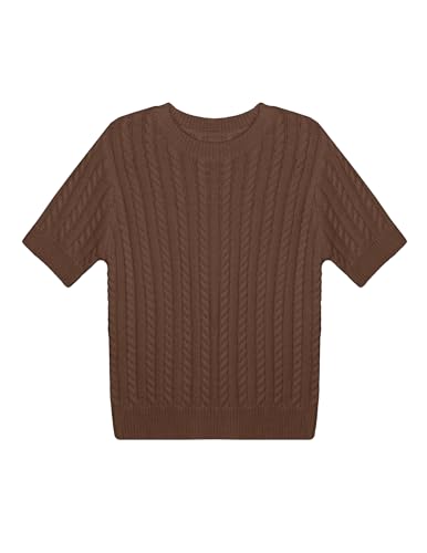 Image of Libsorge Womens Cropped Short Sleeve Sweater Fall 2025 Crewneck Sheer Knit Tops - Lightweight, Thin, Crop, Slim Fit