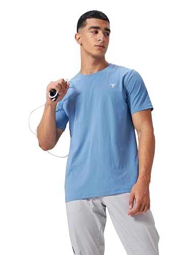 Image of TECHNOSPORT Men's Slim Fit Solid Crew Neck T-Shirt, Cotflex Quick Dry Wrinkle Resistant Polyester Sports Tee for Gym, Running, Training, Sports