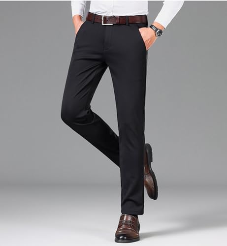 Men's Elastic Suit Pants Casual High Waist Straight Loose Wide Leg Solid Color Business Trousers with Pockets2