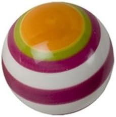 Magenta & White Striped Ceramic Drawer Pull with Orange Center Dot