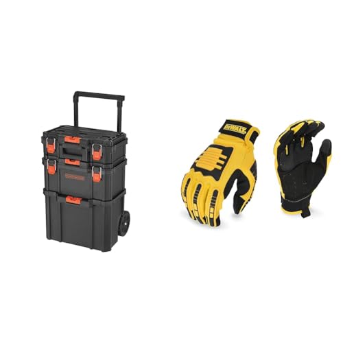 beyond by BLACK+DECKER BLACK+DECKER BDST60500APB Stackable Storage System - 3 Piece Set (Small, Deep Toolbox, and Rolling Tote) & DEWALT Unisex Adult Work Glove Size L, Multi, Large Pack of 1 US