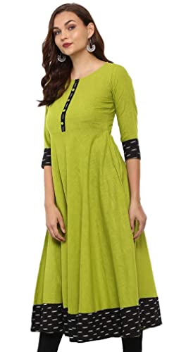 Yash Gallery Women Cotton Slub Printed Anarkali Kurta(Green) - Image 3