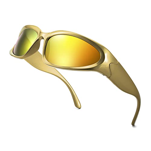 FEISEDY Y2K Futuristic Sunglasses Cool Oval Wrap Around 90s Visor Thick Frame Vintage for Men Women B29512