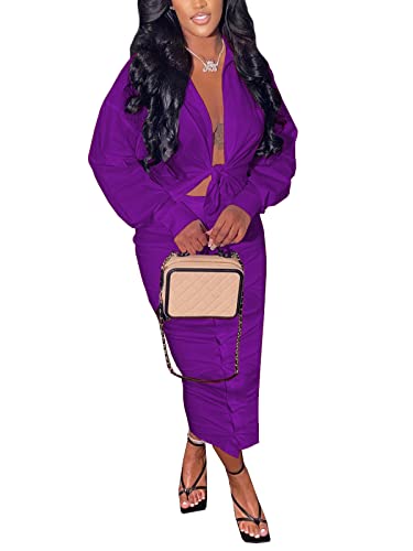 Glienst Womens Two Piece Dresses Crop Top Long Skirt Matching Sets Going Out Party Club Night All Purple M #TOP2