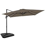 VONROC Premium Zweefparasol Pisogne 300x300cm – Incl. vulbare tegels, kruisvoet & beschermhoes – Vierkante parasol – 360 ° Draaibaar - Kantelbaar – UV werend doek - Taupe