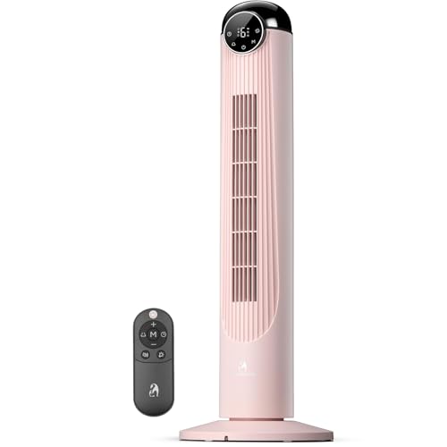 Image of Antarctic Star Tower Fan, 35 Inch DC Motor Bladeless Oscillating Fan with Remote, 6 Speeds & 4 Modes, LED Display, 9H Timer, Quiet Floor Standing Fan for Bedroom Living Room Office, Pink