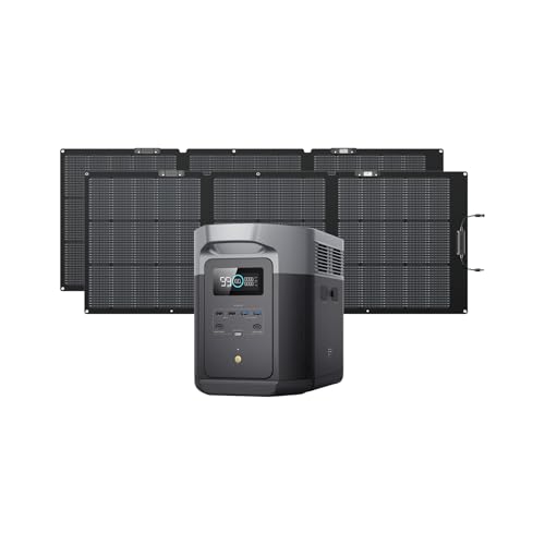 EF ECOFLOW Solar Generator Delta 2 Max 2048Wh with 2x160W Solar Panel, 2400W Portable Power Station LFP Battery, Up to 3400W AC Output, AC + Solar Fast Dual Charging 0-100% in 1 Hr for Camping RV