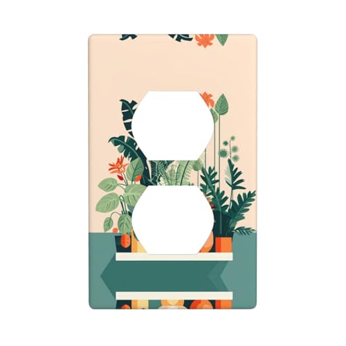 Phayah Placa de pared dúplex con diseño de plantas verdes pequeñas, tamaño estándar, policarbonato termoplástico, doble enchufe