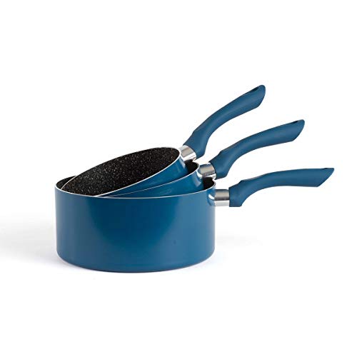 LIVOO Feel good moments - Set de 3 casseroles aspect pierre MEN125 Bleu