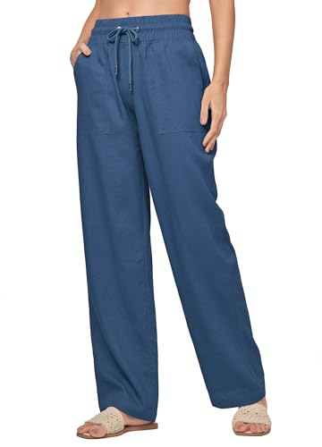 Willit Women Linen Pants Wide Leg Casual Palazzo Pants Cotton Linen Lounge Beach Summer Pants with Pockets 29"/31"/ 33"2