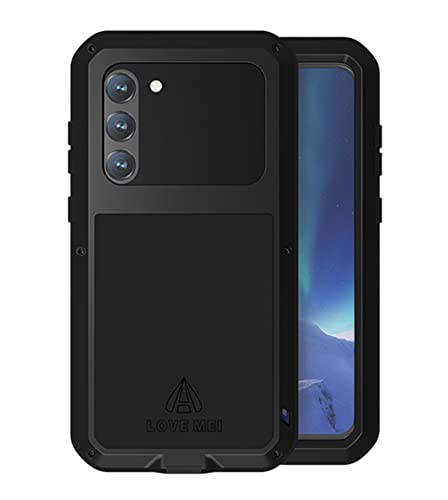 LOVE MEI for Samsung Galaxy S23+/S23 Plus Case, Outdoor Heavy Duty Rugged Full Body Protection Case Military Bumper Aluminum Metal Shockproof Case with Tempered Glass for Galaxy S23+/S23 Plus (Black)