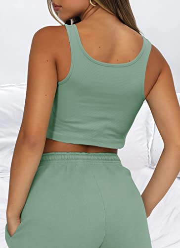 Laoara Women’s Sleeveless Crop Top And Drawstring Shorts Sweatsuits Summer Casual Tracksuits Green Xl #TOP4