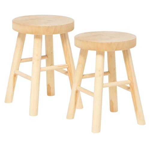 TIENDA EURASIA – Taburete Madera | Pack de 2 | Medidas 28x41 cm | Color Natural | Material Madera de Paulownia | Redondo