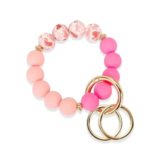 WEESMILE Silicone Key Ring Bracelet, Cute Keychain Wristlet with 2 Key Rings, Elastic Car Key Holder Bangle for Women (Heart Pink)