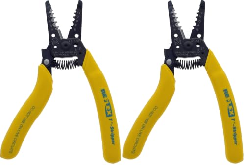 Image of IDEAL Electrical 45-618 Reflex Super T-Stripper - 8-116 AWG, Yellow, Wire Stripper, Plier Nose, Slide Lock, Textured Grips (Pack of 2)
