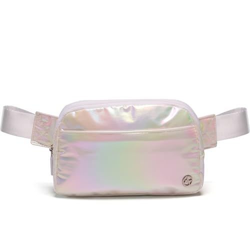 Image of Pander Everywhere Belt Bag for Women, 5 Zipper Pockets Nylon Crossbody Fanny Pack Purse (Iridescent White)