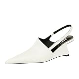 RBCYC Sandalias de tacón de mujer Sandalias Slip On Zapatos de tacón alto con correa de tobillo Cerrado Punta punta zapatos tacón medio trabajo conciertos, Blanco, 39 EU
