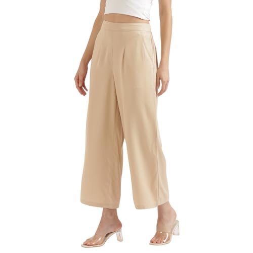 Image of SAADAA Palazzo Pants for Women Half-Elasticated Waistband | Palazzo for Women in Soft Viscose Fabric | Regular Fit with Mid Rise Waist & Deep Pockets | Versatile for Formal & Casual Wear