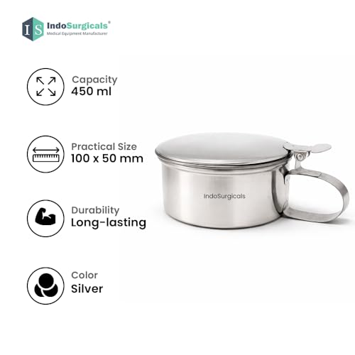 Image of IS IndoSurgicals Stainless Steel Sputum Mug with Cover, Heavy, 0.35 Liter (Pack of 3pcs)