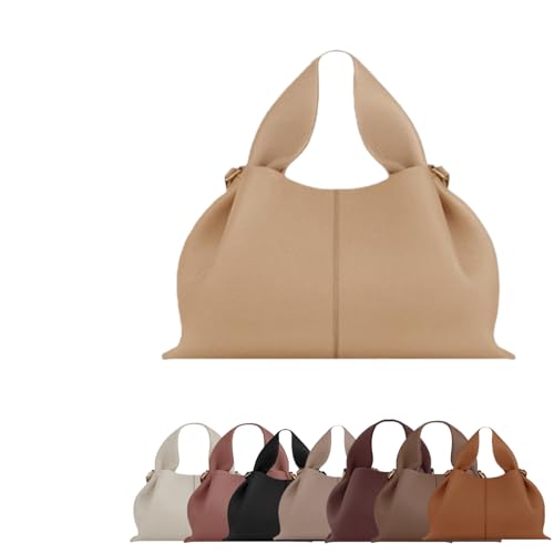 Dumpling Crossbody Bag Damen Kleine Umhängetasche aus PU Leder mit abnehmbarem Schultergurt Handtaschen & Geldbörse Design | Verschleißfest & Pflegeleicht Schlicht-elegant (M 23*13*14CM Beige)