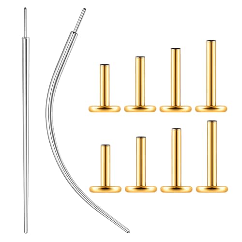 Osbourney 18G Gold Threadless Bar Titanium ASTM F136 Replacement Post,Piercing Assistant Tools Flat Back Stud Earrings with 5/6/7/8mm Bar Length for Nose Helix Cartilage Tragus Conch Lobe Labret Piercing Jewelry