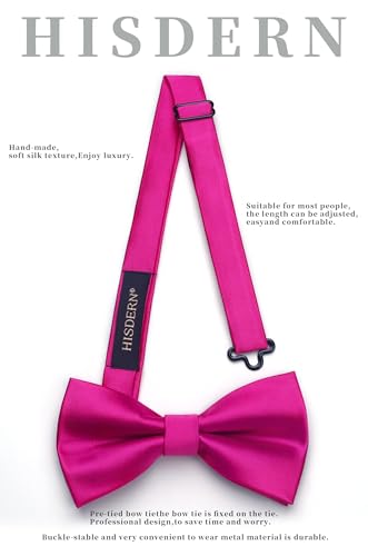 Image of HISDERN Bow Ties for Men Solid Color Pre-Tie Bow Tie and Pocket Square Set Classic Formal Tuxedo Bowties for Wedding Party