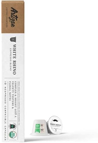 Organic Coffee Capsules for Nespresso Original Machines | White Rhino Espresso Blend | USDA Certified Organic Non-GMO Fair Trade Kosher | Roasted in Miami, FL | Mycotoxin & Pesticide Free | 10 x Compostable Pods
