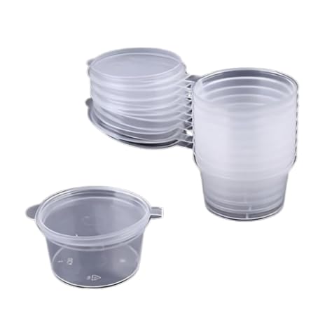 AlezyB - 200 Pcs (4oz - 120ml) Reusable Clear Round Plastic Hinged with Lids, Reusable Plastic Sauce Pots, Perfect for Takeaways, Restaurants,Chutney, Ketchup Container & Hinged Sauce Pots