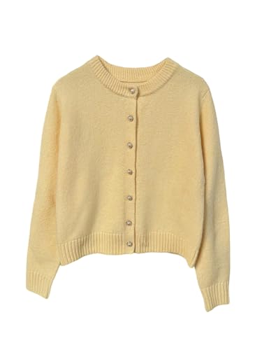 GORGLITTER Women's Button Up Knit Cardigan Open Front Casual Dressy Fall Trendy 2025 Cute Long Sleeve Sweater Pearl Yellow Medium