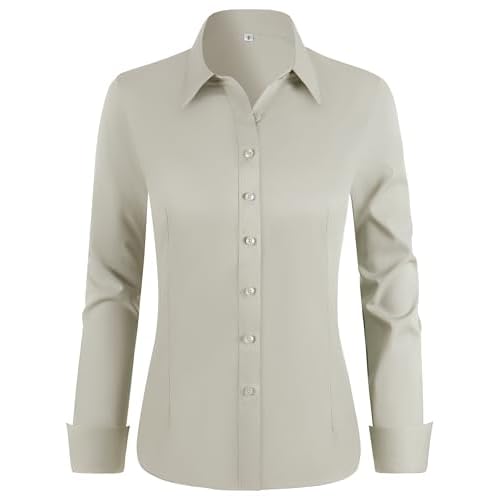 BBIBBI Regular, Petite & Tall XS-6XL Women's Stretch Long Sleeve Button Down Dress Shirts Solid Business Casual Work Blouse