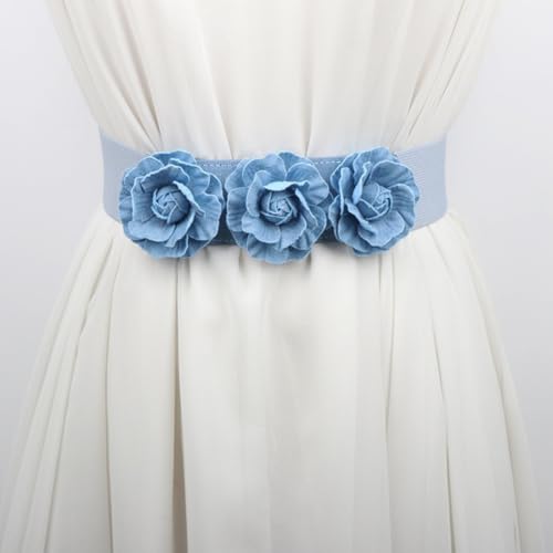 Women's Vintage Denim Color 2In Wide Waist Cinch Belt For Dresses -Elastic Stretchy Flower Waistbands2