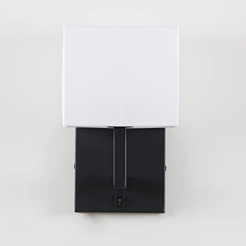 Permo Single Wall Sconce Light Fixture Black Finish With White Textile Shades And On/Off Switch Button Small Modern Nightstand Lamps For Bedrooms Bedside Reading #TOP4