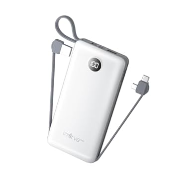 Power Bank, Carregador Portátil de 20000mAh com Carga Rápida, Múltiplas Portas, Design Leve e Proteção Inteligente para Dispositivos iOS e Android/USB/Type-C/Branco/(KV-P204)
