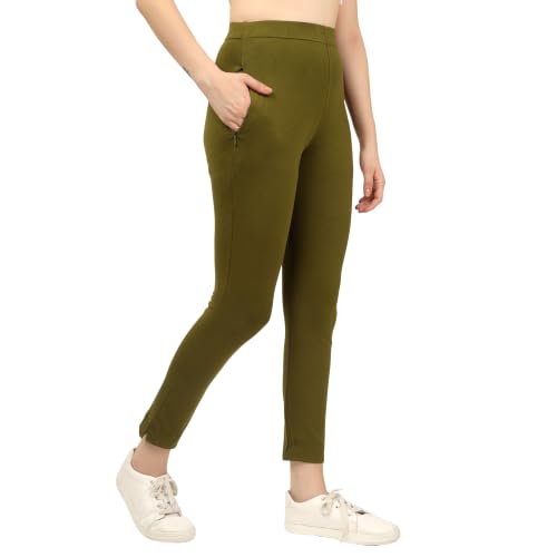 Image of Women's Cotton Stretchable Slim Fit Straight Pants Trouser for Casual Wear and Office Wear