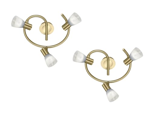 meineWunschleuchte 2er SET Deckenstrahler Rondell Messing 3-flammig mit Glasschirmen, Ø 30cm meineWunschleuchte 2er SET Deckenstrahler Rondell Messing 3-flammig mit Glasschirmen, Ø 30cm